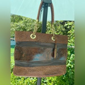 Cynthia Rowley leather tote rolled handles with chains Pre Loved but Sturdy❤️🛍️